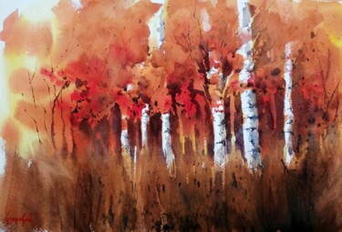 Malerei mit dem Titel "autumn landscape 3" von Giorgio Gosti, Original-Kunstwerk, Aquarell