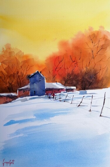 Peinture intitulée "winter landscape 17" par Giorgio Gosti, Œuvre d'art originale, Aquarelle