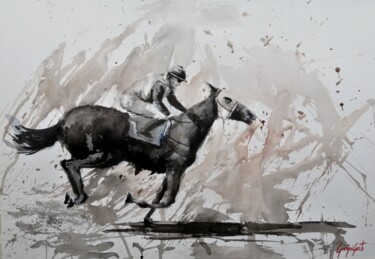 Schilderij getiteld "the horse race 32" door Giorgio Gosti, Origineel Kunstwerk, Aquarel