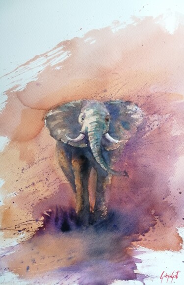 Картина под названием "elephant 8" - Giorgio Gosti, Подлинное произведение искусства, Акварель