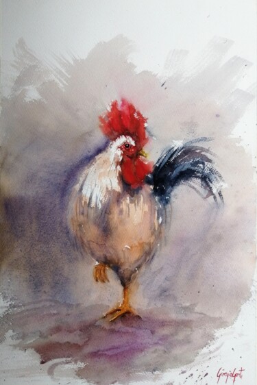 Painting titled "rooster 20" by Giorgio Gosti, Original Artwork, Watercolor