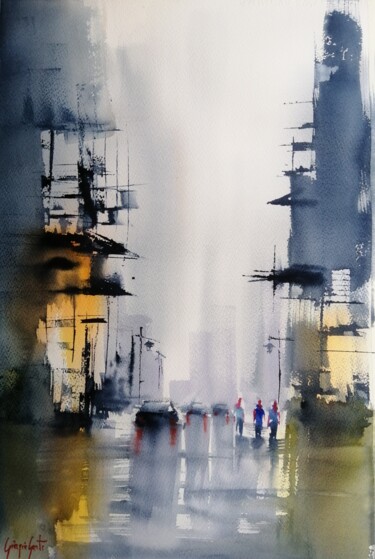Painting titled "an imaginary city 65" by Giorgio Gosti, Original Artwork, Watercolor