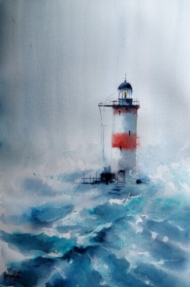 Painting titled "lighthouse 26" by Giorgio Gosti, Original Artwork, Watercolor