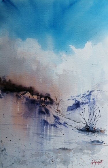 Painting titled "winter landscape 19" by Giorgio Gosti, Original Artwork, Watercolor