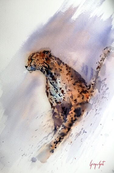 Картина под названием "cheetah 9" - Giorgio Gosti, Подлинное произведение искусства, Акварель
