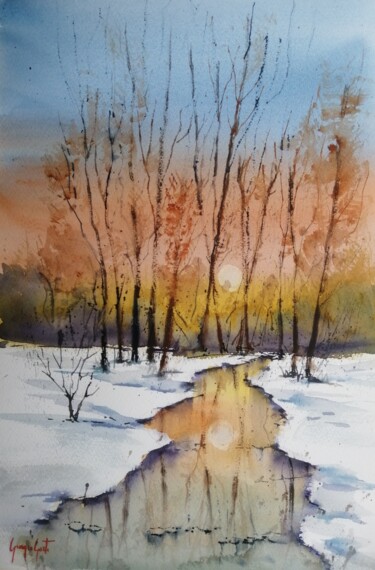 Painting titled "winter landscape 20" by Giorgio Gosti, Original Artwork, Watercolor