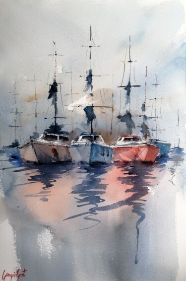 Painting titled "boats 77" by Giorgio Gosti, Original Artwork, Watercolor
