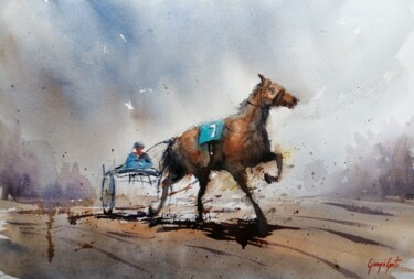 Ζωγραφική με τίτλο "the horse race 35" από Giorgio Gosti, Αυθεντικά έργα τέχνης, Ακουαρέλα