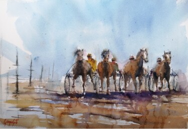 Painting titled "the horse race 36" by Giorgio Gosti, Original Artwork, Watercolor