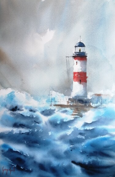 Painting titled "lighthouse 28" by Giorgio Gosti, Original Artwork, Watercolor