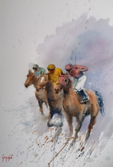 Schilderij getiteld "the horse race 38" door Giorgio Gosti, Origineel Kunstwerk, Aquarel