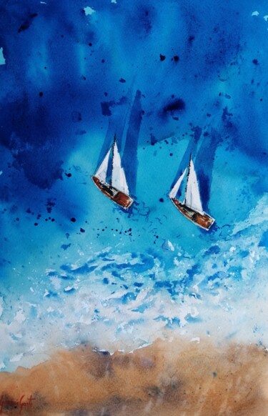 Ζωγραφική με τίτλο "boats 82" από Giorgio Gosti, Αυθεντικά έργα τέχνης, Ακουαρέλα