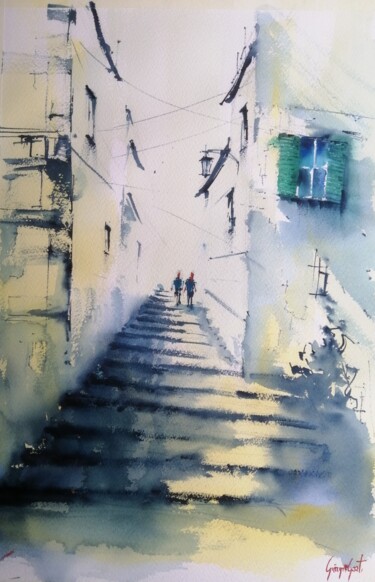 Картина под названием "stairs 8" - Giorgio Gosti, Подлинное произведение искусства, Акварель