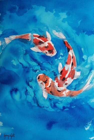 Malerei mit dem Titel "Koi fish 2" von Giorgio Gosti, Original-Kunstwerk, Aquarell
