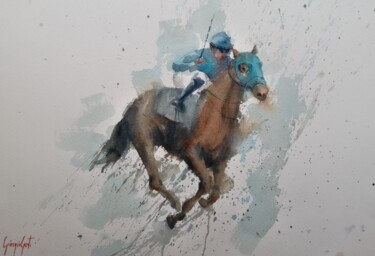 Painting titled "the horse race 39" by Giorgio Gosti, Original Artwork, Watercolor