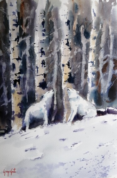 Peinture intitulée "wolves" par Giorgio Gosti, Œuvre d'art originale, Aquarelle