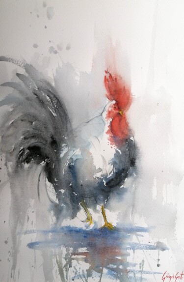Painting titled "rooster 23" by Giorgio Gosti, Original Artwork, Watercolor
