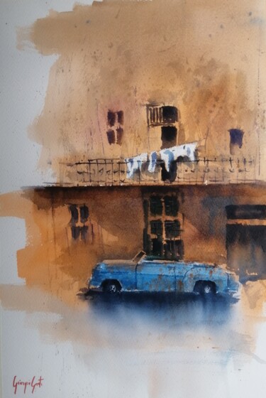 Картина под названием "old car 5" - Giorgio Gosti, Подлинное произведение искусства, Акварель