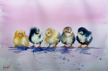 Painting titled "chicks" by Giorgio Gosti, Original Artwork, Watercolor