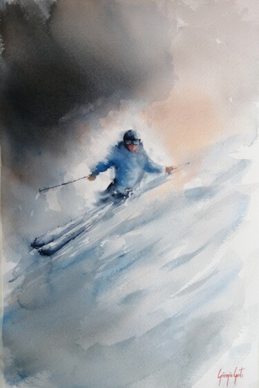 Schilderij getiteld "the skier 8" door Giorgio Gosti, Origineel Kunstwerk, Aquarel