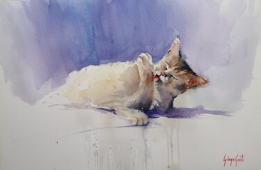 Painting titled "lying cat 7" by Giorgio Gosti, Original Artwork, Watercolor
