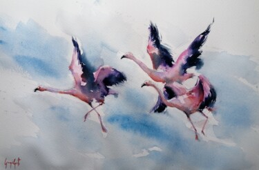 Painting titled "flamingos 5" by Giorgio Gosti, Original Artwork, Watercolor