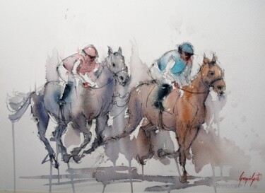 Painting titled "the horse race 41" by Giorgio Gosti, Original Artwork, Watercolor
