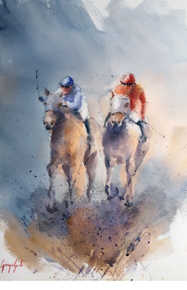 Painting titled "the horse race 42" by Giorgio Gosti, Original Artwork, Watercolor