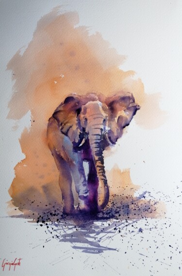 Malerei mit dem Titel "elephant 10" von Giorgio Gosti, Original-Kunstwerk, Aquarell