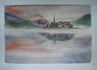 Painting titled "borgo sul lago" by Giorgio Gosti, Original Artwork