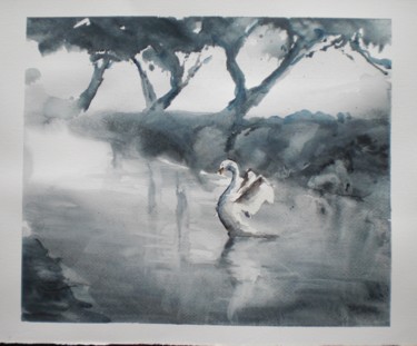 Painting titled "cigno" by Giorgio Gosti, Original Artwork, Watercolor