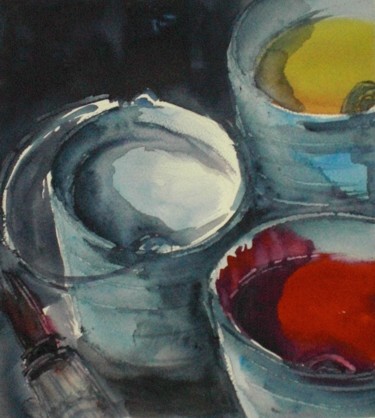 Painting titled "buckets of color" by Giorgio Gosti, Original Artwork, Watercolor