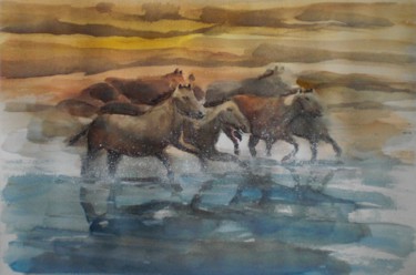 Peinture intitulée "horse race" par Giorgio Gosti, Œuvre d'art originale, Aquarelle