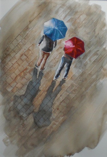 Картина под названием "umbrellas" - Giorgio Gosti, Подлинное произведение искусства, Акварель