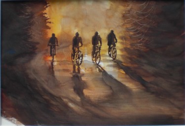 Pintura intitulada "bicycles" por Giorgio Gosti, Obras de arte originais, Aquarela