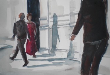 Painting titled "on the sidewalk" by Giorgio Gosti, Original Artwork, Watercolor