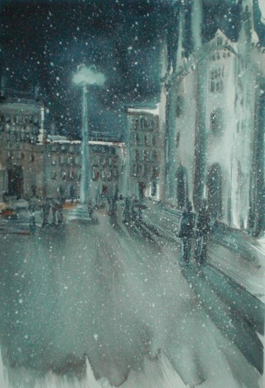 Painting titled "milano under the sn…" by Giorgio Gosti, Original Artwork, Watercolor