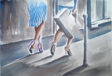 Malerei mit dem Titel "shopping" von Giorgio Gosti, Original-Kunstwerk, Aquarell