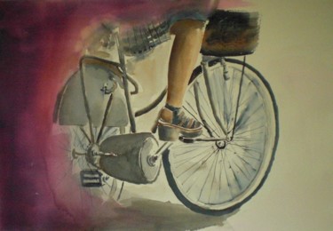 Painting titled "on the bicycle" by Giorgio Gosti, Original Artwork, Watercolor