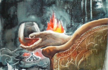 Painting titled "fireplace" by Giorgio Gosti, Original Artwork, Watercolor
