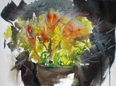 Painting titled "yellow flowers" by Giorgio Gosti, Original Artwork, Watercolor