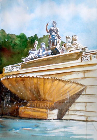 Painting titled "fountain in piazza…" by Giorgio Gosti, Original Artwork, Watercolor