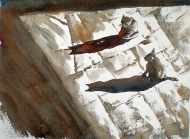 Painting titled "cat's shadows" by Giorgio Gosti, Original Artwork, Watercolor