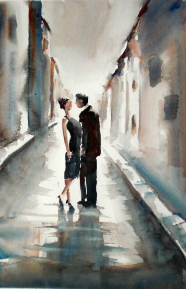 Painting titled "the lovers" by Giorgio Gosti, Original Artwork, Watercolor