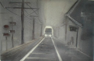 Malerei mit dem Titel "fog station" von Giorgio Gosti, Original-Kunstwerk, Aquarell