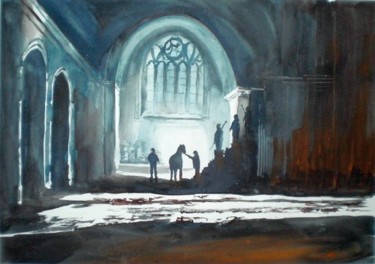 Painting titled "horse in the church" by Giorgio Gosti, Original Artwork, Watercolor