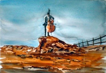 Schilderij getiteld "music on the rock" door Giorgio Gosti, Origineel Kunstwerk, Aquarel