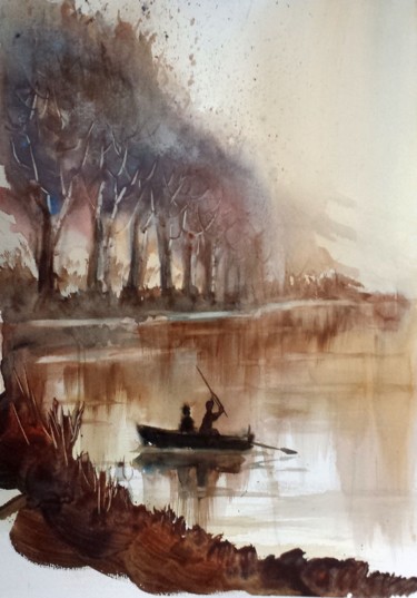 Painting titled "fishing" by Giorgio Gosti, Original Artwork, Watercolor