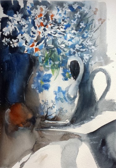 Painting titled "flower pot" by Giorgio Gosti, Original Artwork, Watercolor