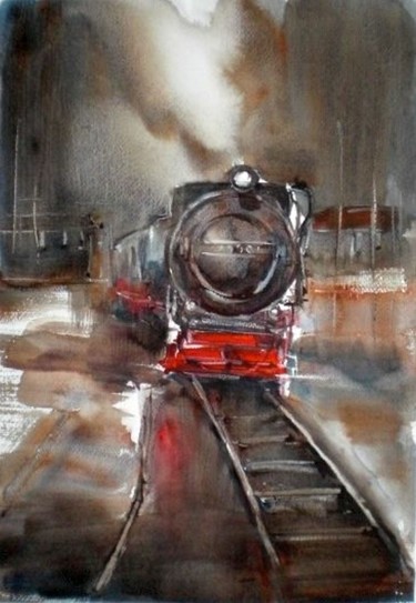 Peinture intitulée "steam train" par Giorgio Gosti, Œuvre d'art originale, Aquarelle
